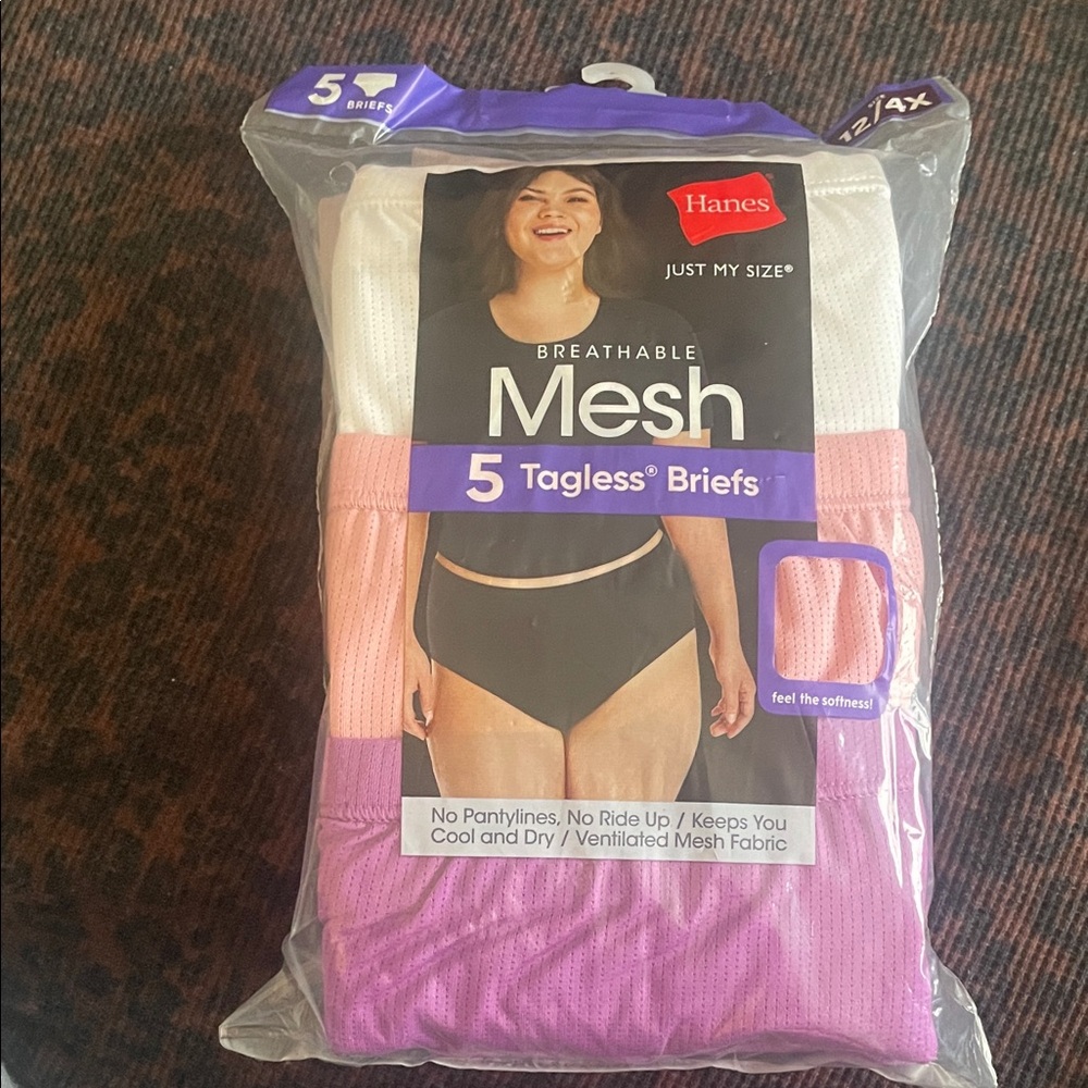 Hanes Just My Size Mesh Tagless Briefs 5-Pack - White, Pink, Purple Size 12/4X